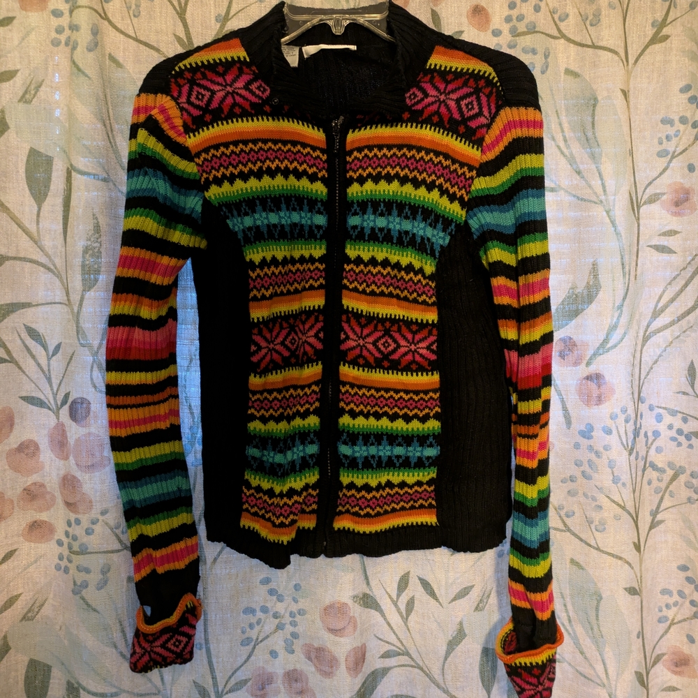 Chadwicks Vibrant Multicolor Patterned Cardigan - image 1
